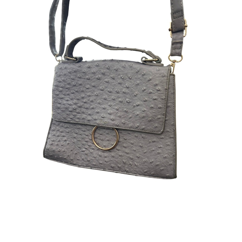 Grossi Ostrich Embossed‎ Faux Leather Top Handle Crossbody Bag Grey - Picture 2 of 4